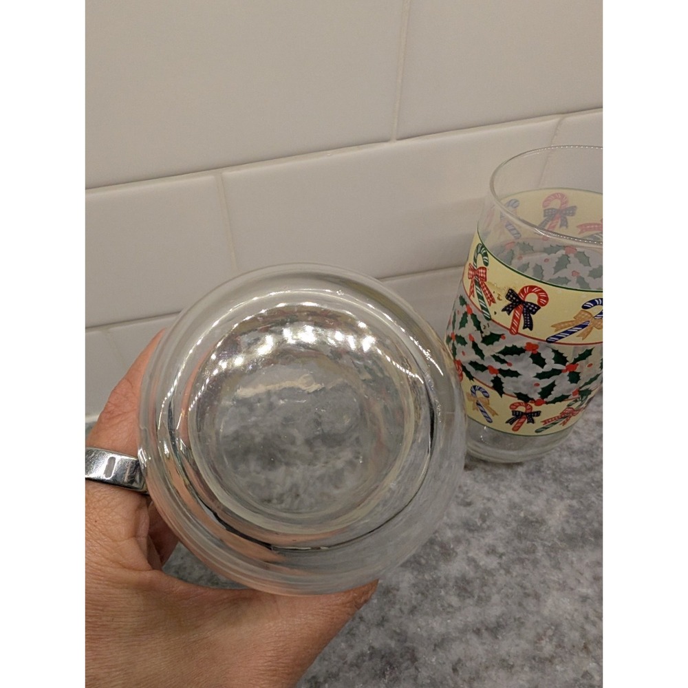 Vintage Candy Canes & Holly Glasses 2 Luminarc Christmas Holiday Glass Tumblers - Picture 4 of 9
